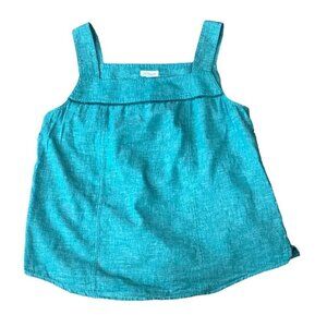 Westbound Cotton Linen Sleeveless Square Neck Top L Teal Blue Green 293K